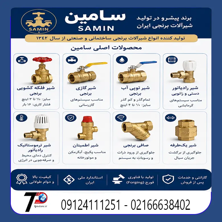 انواع محصولات شیرآلات برنجی سامین شیر فلکه شیر صافی شیر گازی و..
