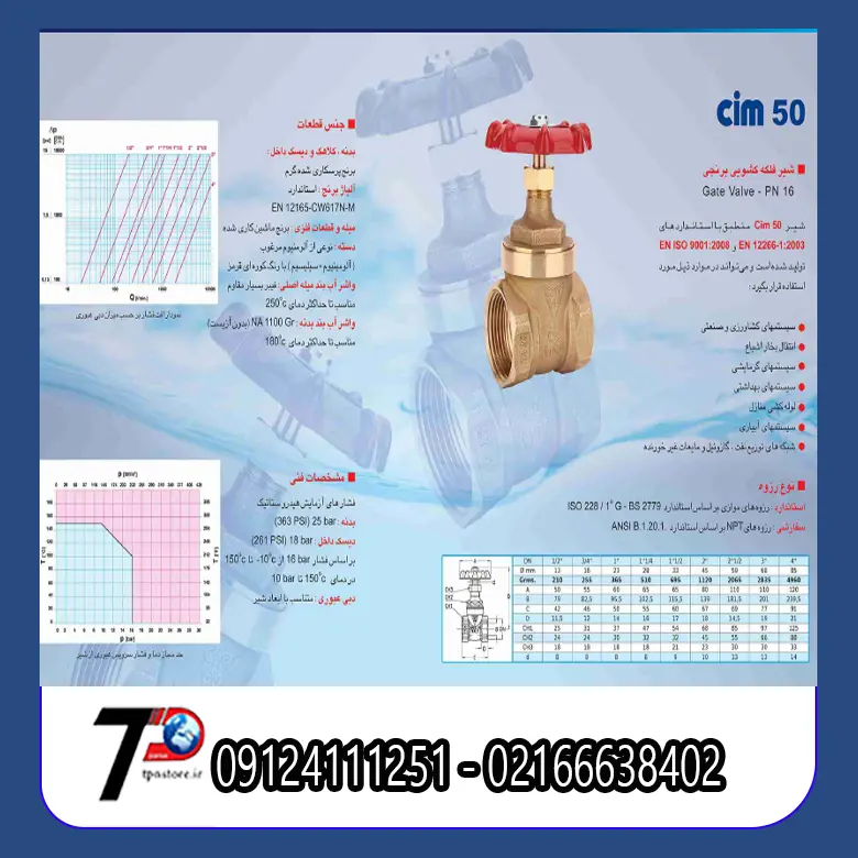 مشخصات شیر فلکه برنجی سیم ایتالیا pn16